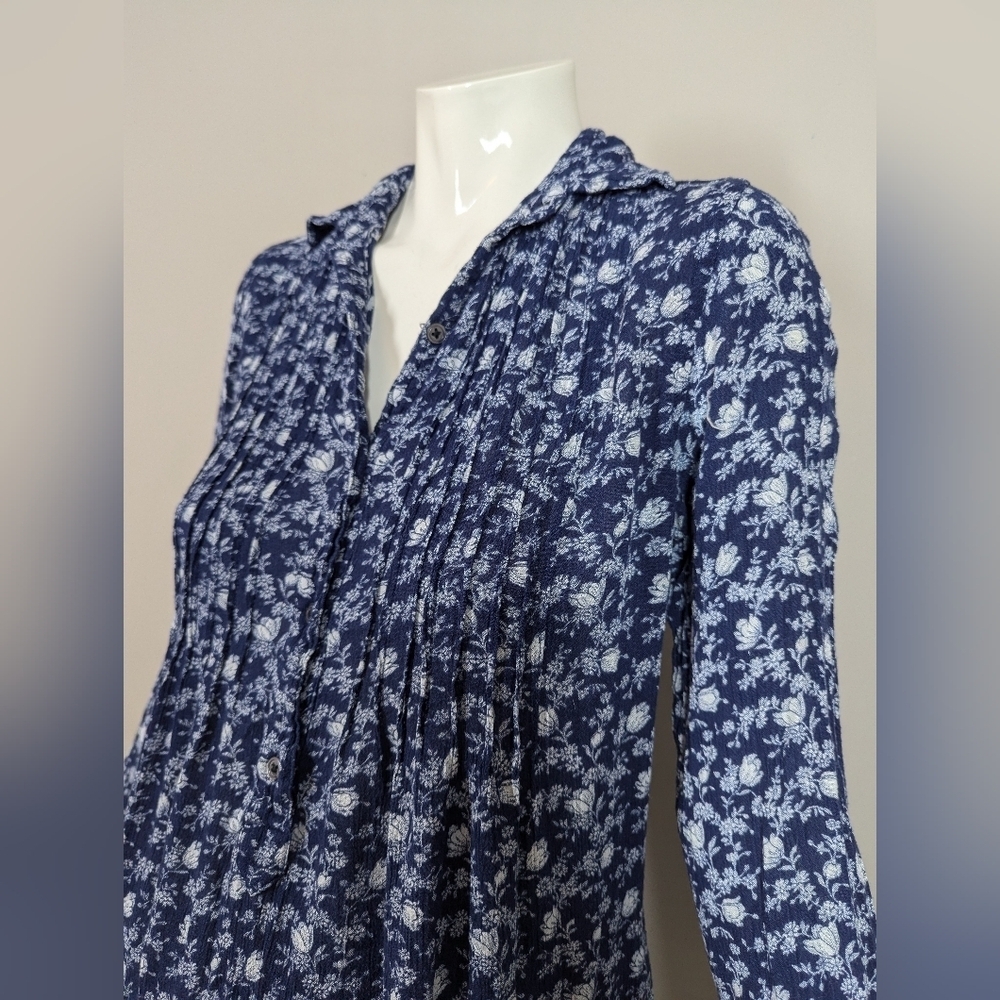 Denim & Supply Ralph Lauren Navy Floral Blouse XS Boho Tunic Top Long Sleeve Vis - Picture 6 of 8
